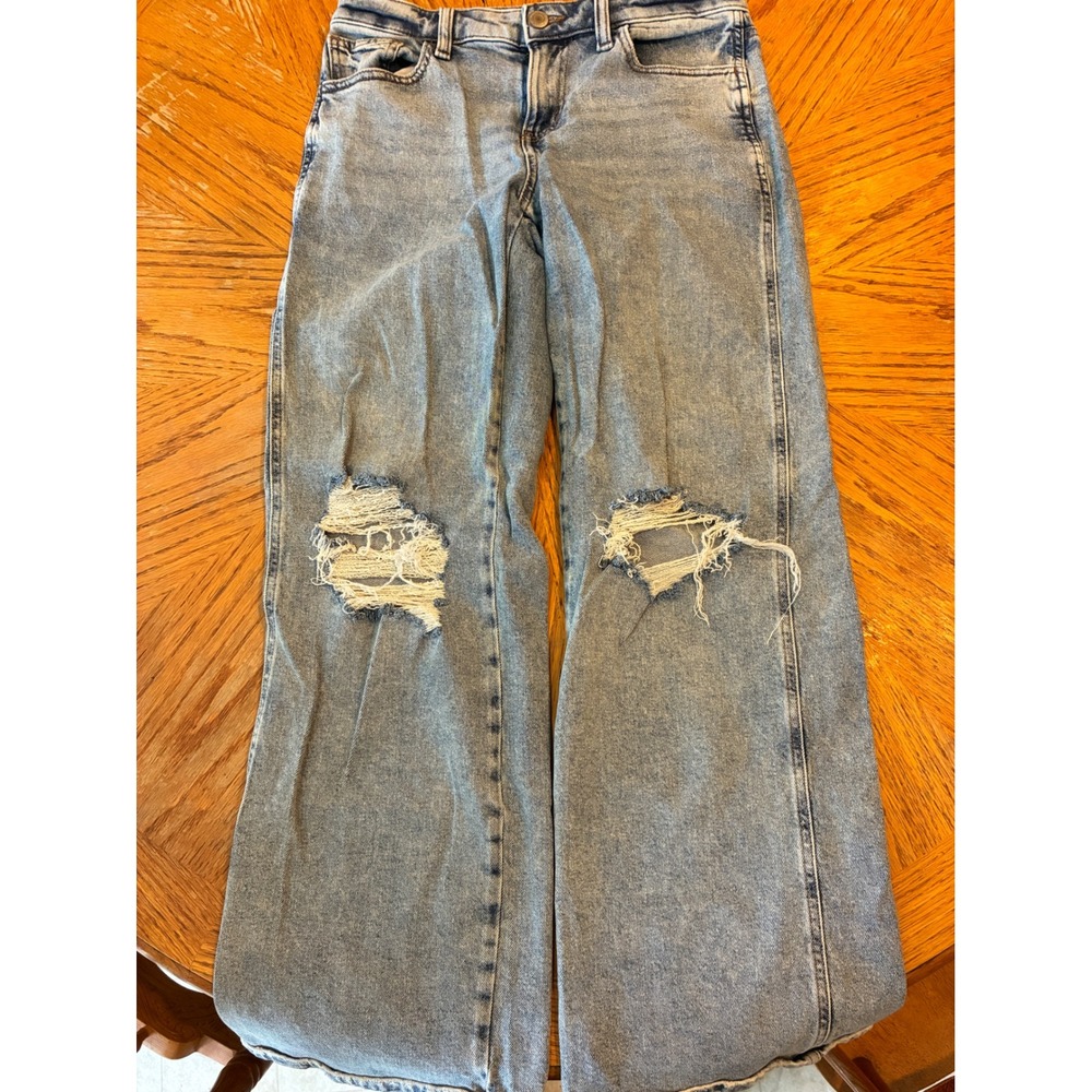 SO Wide Leg Distressed Jeans Light Wash High Rise Knee Rips Womens 9/29W